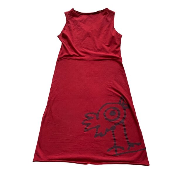 MESSAGE FACTORY - RED Tunic sleeveless  A-line dress with bird print - medium - Picture 3 of 12